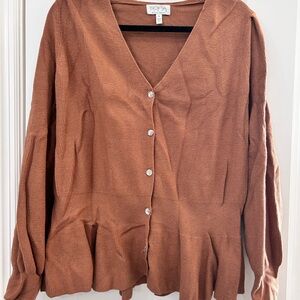 Sofia Vergara Peplum Brown Knit Cardigan with rhinestone buttons
